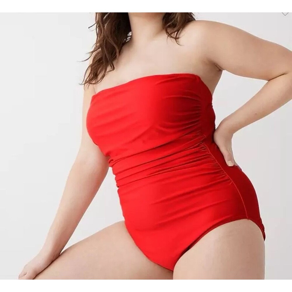 J. Crew Swimsuit Red 24 Ruched Bandeau One-Piece Swimsuit
